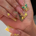 RTKHFZE Long Press on Nails Square Fake Nails Gold Glitter French Tip Acrylic False Nails with Designs Nails Tip Gold Butterfly and Rhinestones Full Cover Glue on Nails for Women Nail Decorations