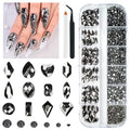 Mine Black Nail Rhinestones Multi Shapes Metallic Black Rhinestones for Nails Flatback Nail Gems K9 Glass Round Beads Stones Diamonds Nail Charms Art for Nails Faces Eyes Makeup Crafts DIY