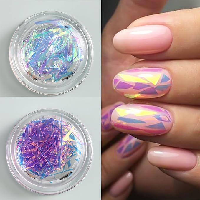 SILPECWEE 12 Boxes Glass Nail Foil Cellophane Aurora Nail Art Foil Sheets Glass Paper Laser Nail Stickers Iridescent Nail Designs Stickers Holographic Nail Film 3D Nail Decoration