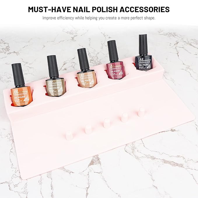 Nail Polish Holder Silicone Fingernail Painting Tools, Nail Polish Organizer with Fixed Finger Anti-Spill Bottle Stand and Finger Separators for Pedicure Manicure Pink