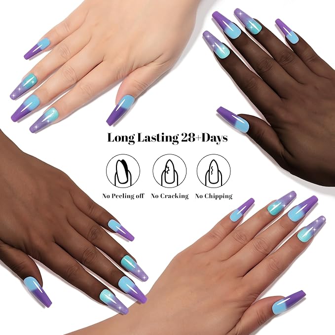 YTD Likomey Color Changing Gel Nail Polish 2 Pcs Set,15ml Tiffany Blue To Purple Pure Color and Glitter Kit,Thermal Ombre Change Colors Salon Manicure UV Nail Varnish,WB2-8