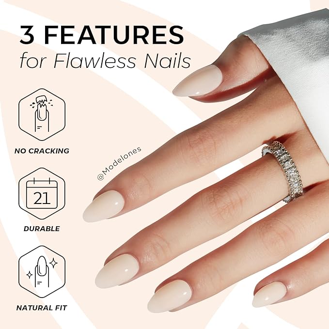 Modelones Nude Press on Nails, Short Almond Fake Nails, Reusable Nail Kit with Nail Glue Adhesive Tabs Mini Nail File, Nails Press Ons 32Pcs 16 Sizes, Women Girl Gift