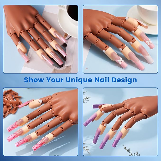 Practice Hand for Acrylic Nails: Magnetic Nail Practice Hand Flexible Fake Hand For Nail Practice Movable Manicure Hand Practice with 100PCS Nail Tips