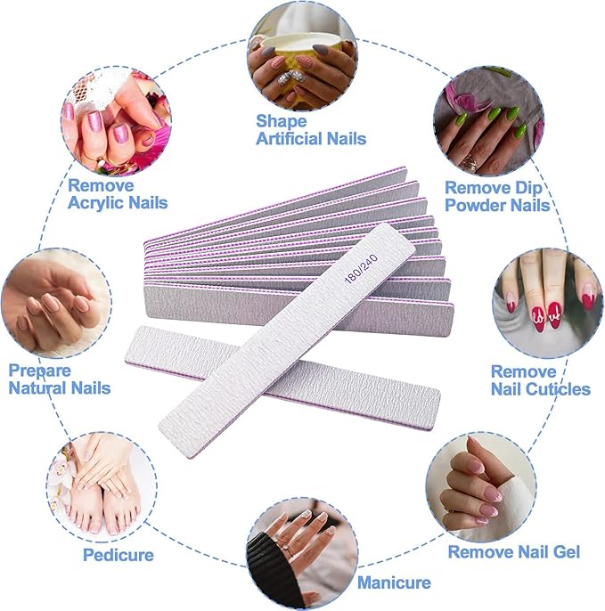 Nail Files (24 Packs), Professional 180/240 Grit Double Sided Emery Boards for Natural Nails Fingernail Toenail File Kit, Heavy Duty Emory Nail Filer Set Limas para Uñas Acrílicas Profesional