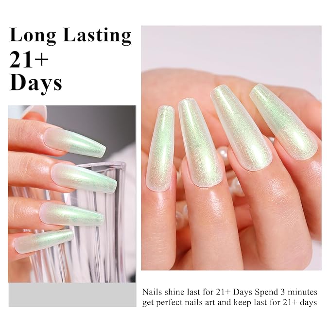 Imtiti Pearl Gel Nail Polish, 0.5 Fl Oz Green Transparent Shell Shimmer Nail Gel Polish Mermaid Nail Drawing Gel Polish Iridescent Pearlescent Spring Summer Nail Polish Soak Off Led UV