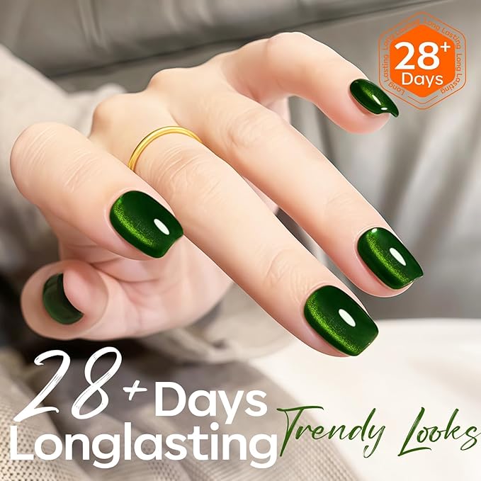 modelones Cat Eye Gel Nail Polish Green Gel Polish Jelly Glass with Magnet Holographic Glitter Shimmer Translucent Sheer Color Magnetic valentine Nail Polish Top Coat Salon DIY at Home 15 ML