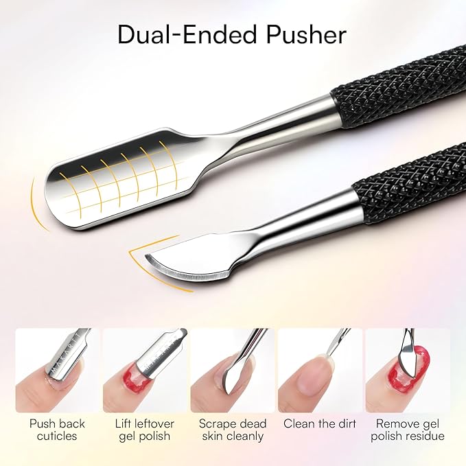 Makartt Cuticle Trimmer with Cuticle Pusher - Sharp Cuticle Nipper with Dual Spring, Ergonomic Handle, 7mm Blade & Dual-Ended Pusher for Nail Care & Gel Removal, Black