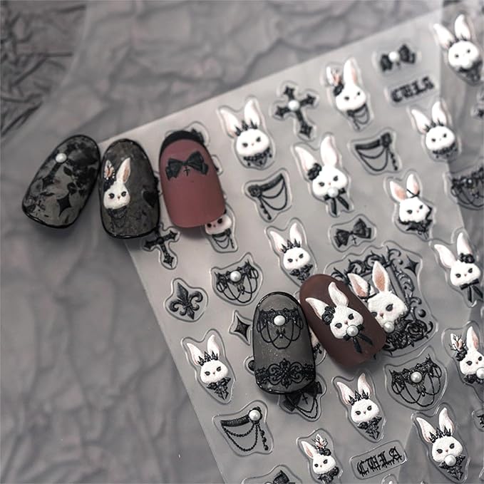 Dedyel 5D Embossed Cute Bunny Nail Art Stickers Cartoon Kawaii Design Anime Self Adhesive Nail Stickers for Women Kids Girls Nails Art Decorations