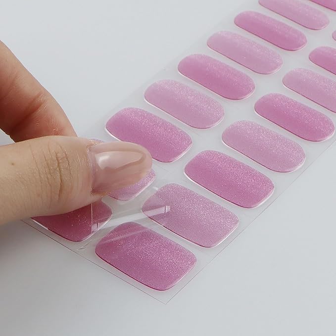 JMEOWIO Gel Nail Stickers Pink Cat Eye Semi Cured Gel Nail Strips Wraps UV/LED Nails Art Design Decoration Accessories