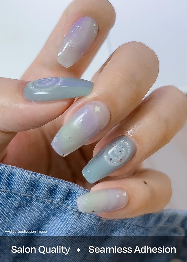 ohora Semi Cured Gel Nail Strips (N Milky Swirl) - Works with Any Lamps, Salon-Quality, Long Lasting, Easy to Apply & Remove - Includes 2 Prep Pads, Nail File & Wooden Stick