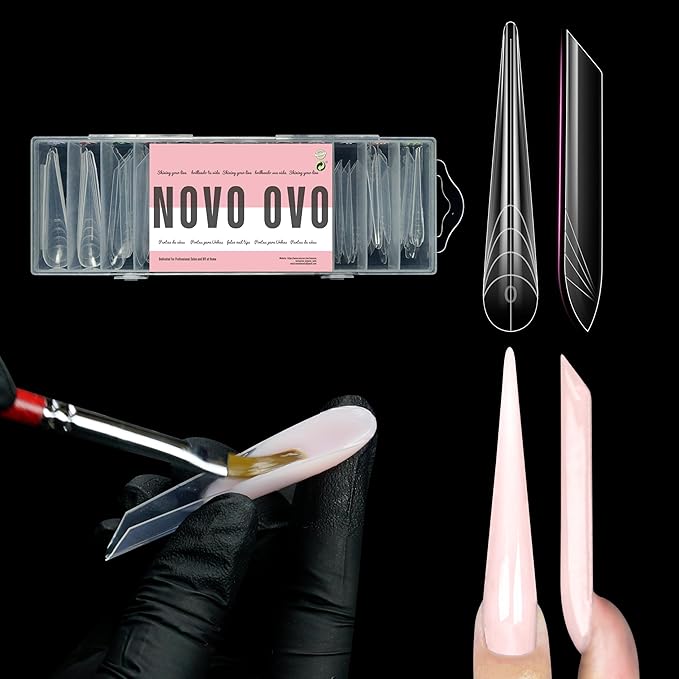 NOVO OVO XXL XXXL Russian Almond/Coffin Nail Dual Forms for PolyGel Extension, NOT NAIL TIPS, Suitable for Hard/Builder/Poly Gel, Reusable Soft Gel Full Cover Molds 70 Pcs x 14 sizes