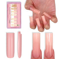 NOVO OVO Long Sharp Square Nail Tips Press on Pure Color BABY PINK, Extra Thick NEED Builder Gel & Top Coat, Soft Gel Matte Fake Nail Extension, Full Cover False Nails for Salon DIYx 15 Sizes 180 pc