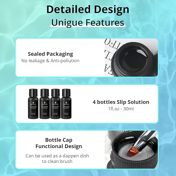 BEVINAS 4Fl.Oz Slip Solution for Poly Gel Nail Kit Slip Solution for Nails Extension Gel Anti-Stick Liquid Gel Cleanser for Nails