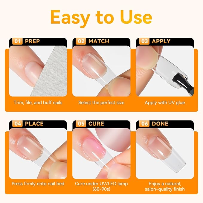 Makartt Nail Tips: 510pcs Full Cover Medium Coffin Fake Nails, 15 Sizes Soft Gel Half Matte Pre-shape Soak Off for Press on Nails DIY for Extension No Crease Acrylic Nail Manicure DIY Salon Home