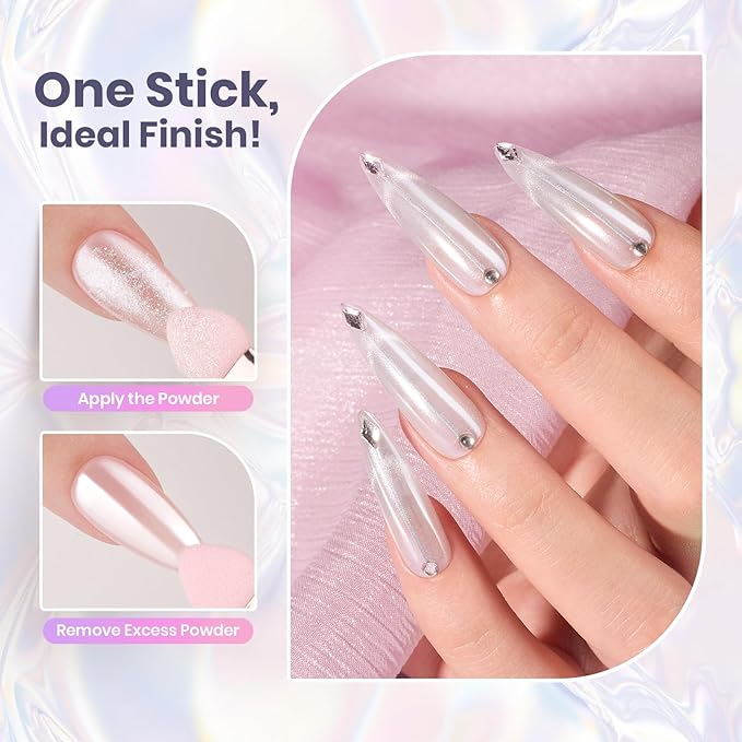 Beetles White Chrome Nail Powder Pearl Mirror Effect Crome Nail Powder for Gel Nails Glitter Manicure Gel Polish Holographic Pigment Nails Art Design Gifts for Women