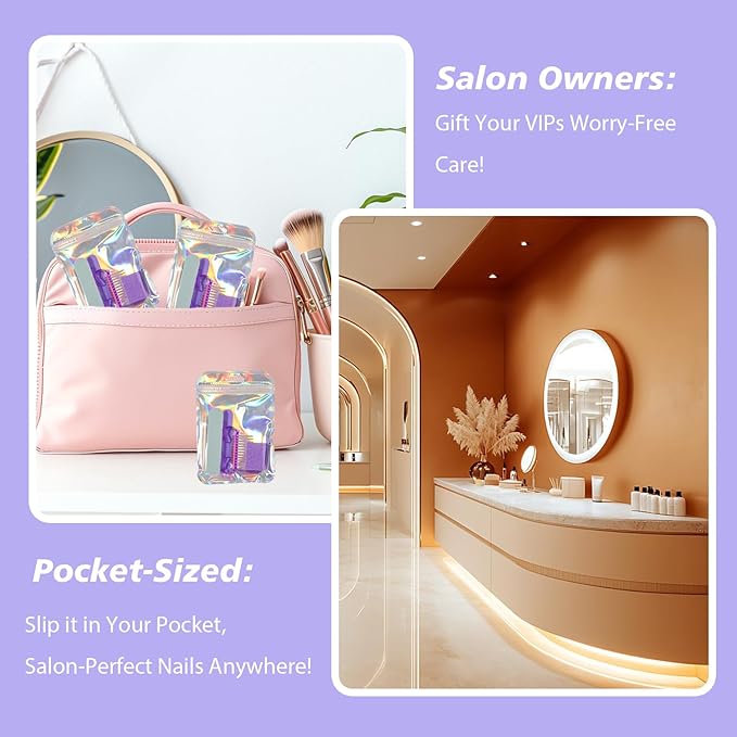 Disposable Manicure Kit Professional, 18 Set Press On Nail Tool Kit with Nail File, Nail Buffer, Nail Buffer Block, Nail Handle Brush, Wood Stick, Packaging Bag (Purple-50pcs)