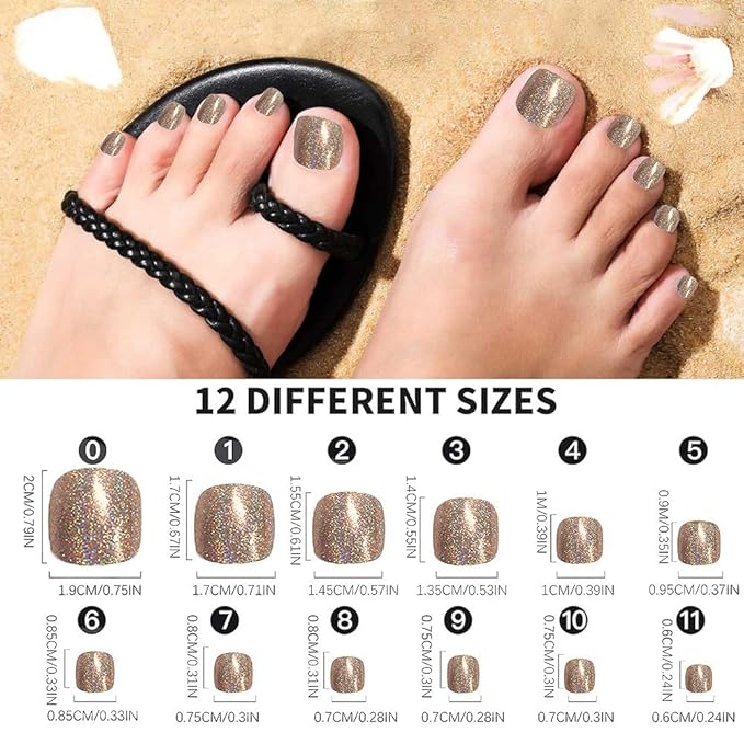288Pcs Press on Toe Nails, 12 Color Press on Toenails Short Square 4 Glitter Toenails Full Cover 6 Solid Color Glossy False Nails for Feet,2 French Tip Toenail Kit for Women Manicure