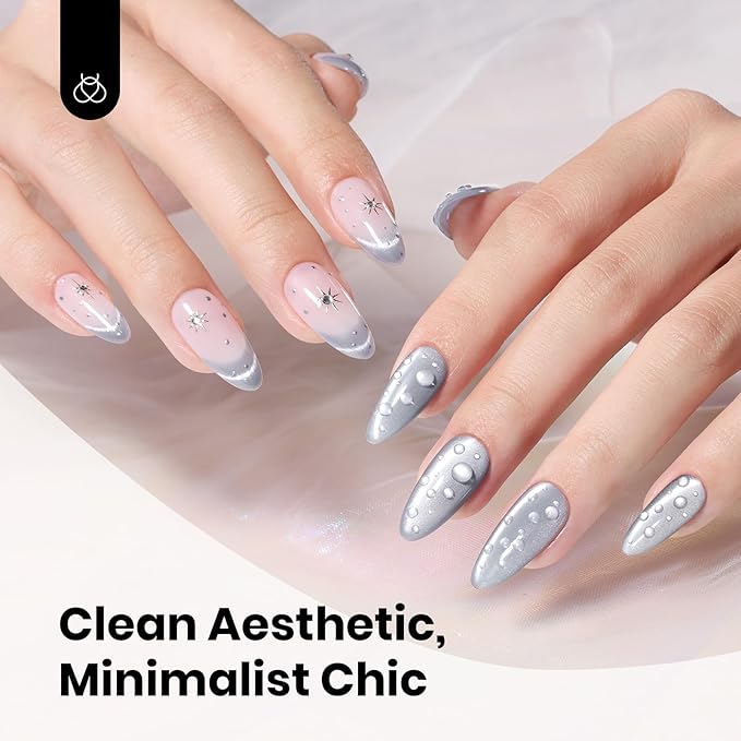 Beetles Gray Cat Eye Gel Nail Polish - 15ML Dark Gray Glass Cat Eye Glitter Gel Polish with Magnet Shimmer Sheer Soak Off UV Moonlit Dew Collection Nail Art Design Manicure Gifts for Women