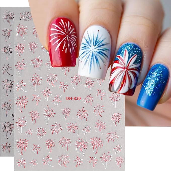 6Sheets Firework Nail Stickers Decal Aurora Fireworks Nail Art Stickers, 3D Self-Adhesive Romantic Starry Sky Sparkling Fireworks Manicure Supplies for Women DIY Holiday Manicure Decoration