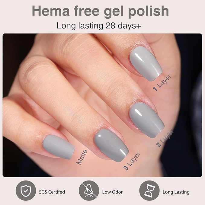 Gel Nail Polish Set of 6 Colors 12ml with Black White Gray, Gel Polish Kit for Salon DIY at Home, Soak Off LED UV Gel Nail Polish, Gifts for Women Girls