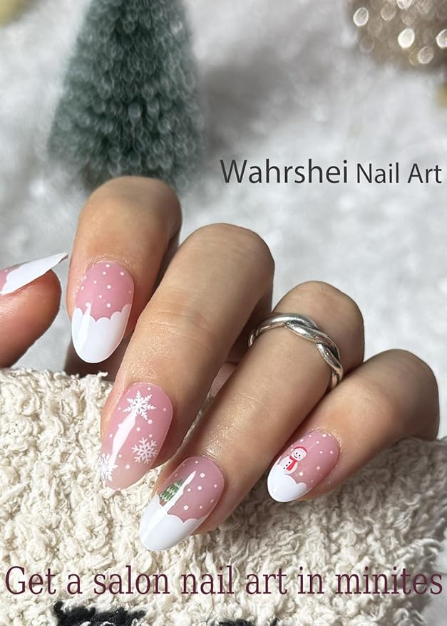 Semi Cured Gel Nail Strips, Pink Snow 20pcs Adhesive UV Sticker, Wraps for Home Manicure DIY