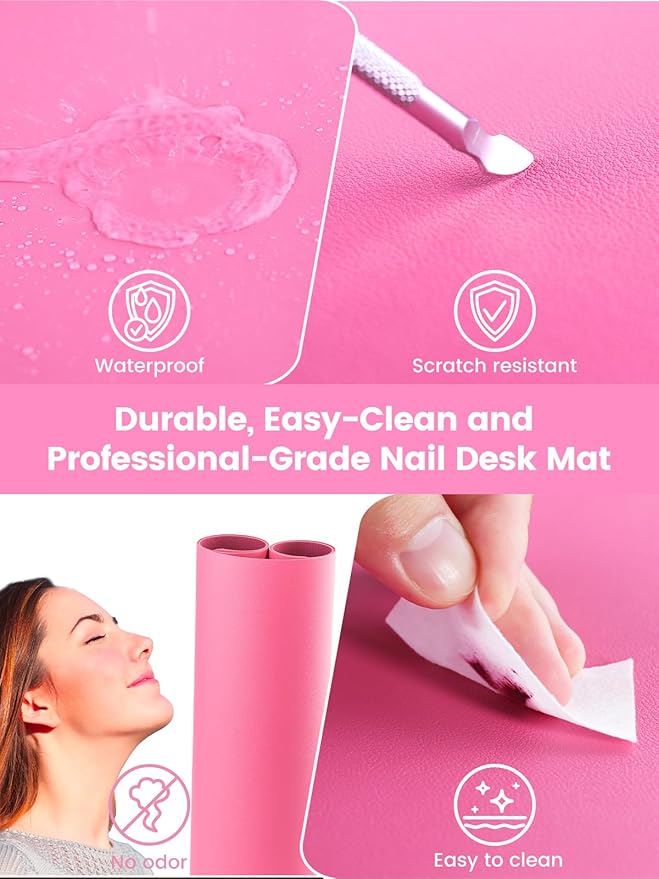 Beloving Nail Art Table Mat, (MAT ONLY) Nail Arm Rest Pad for Nail Tech, Soft Microfiber PU Leather Nail Mat for Table, Foldable Nail Pad Desk Mat for Manicure Hand Rest Pillow - Pinkish Red