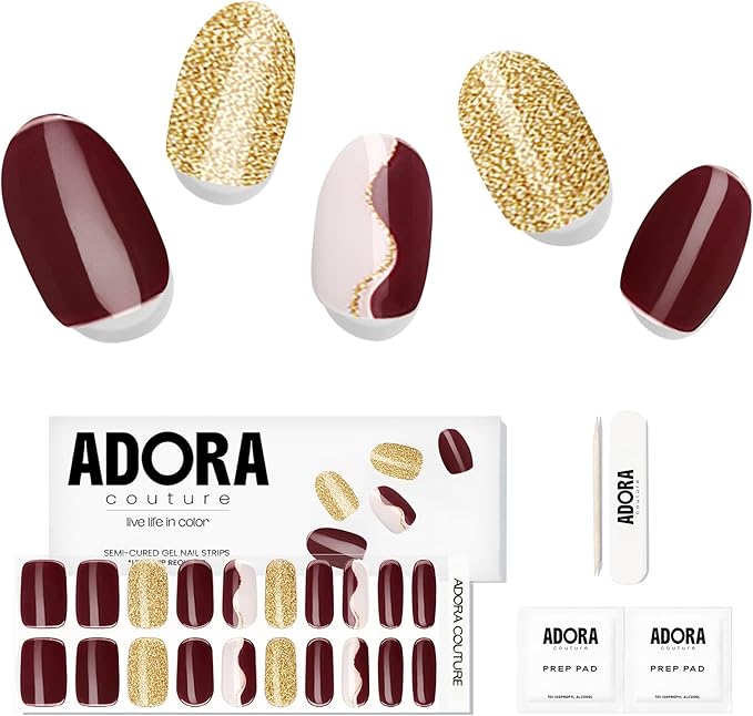 Semi-Cured Gel Nail Strips - 20 Salon-Quality Gel Sticker with UV Light Required, Long Lasting, Easy Application & Removal, Includes Prep Pad, Nail File, Wooden Stick (Cosmic Cocoa)