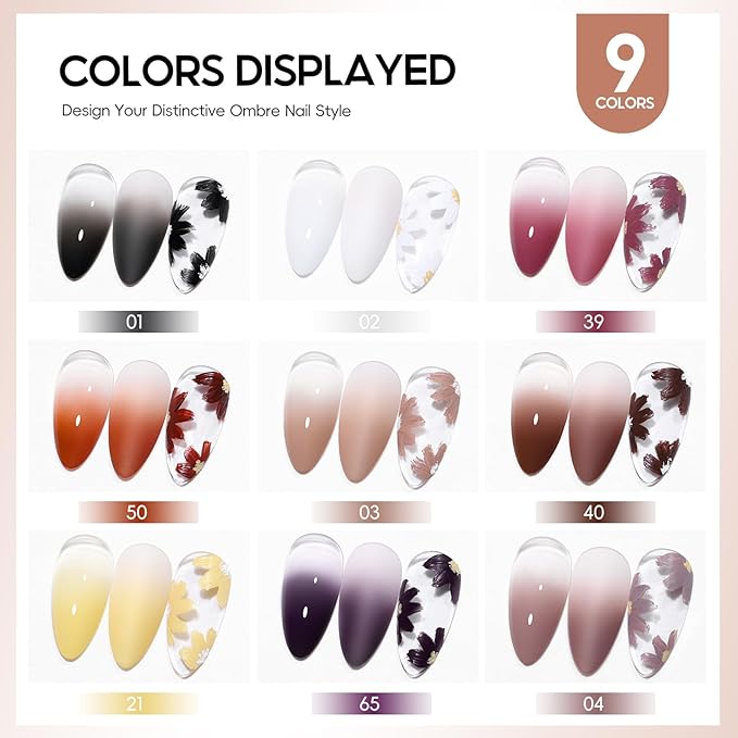 PEACECOLOR Patting Gel Polish Kit 9 colors Pat Pat Gel Soak Off U V with Sponges Ombre Gel Polish Kit Professional Painting Gel Nail Art DIY Beauty Gift Sets