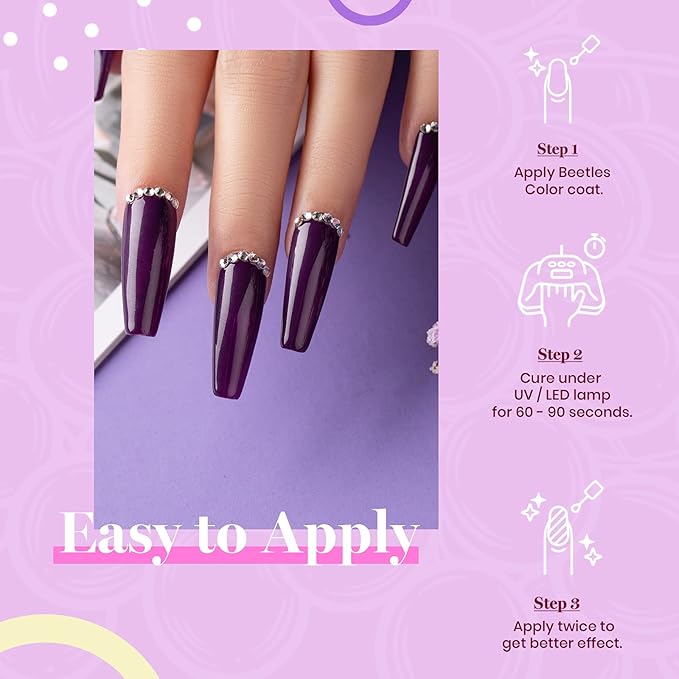 Beetles Purple Gel Polish - Grape Vine 6 Colors Purple Lavender Dark Lilac Glitter Pink Nail Polish Soak Off Uv LED Gel Nail Kit Salon Diy Nail Art Manicure Home Valentines Spring Gifts for Women
