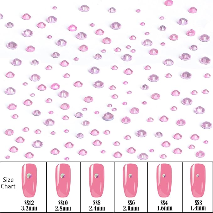 NCB Hotfix Iron on 8000pcs Crystal Rhinestones Round Gem for Crafts Decoration DIY Jewelry Making with a Picking Pen (Lt. Rose, 6Sizes SS3-SS12)