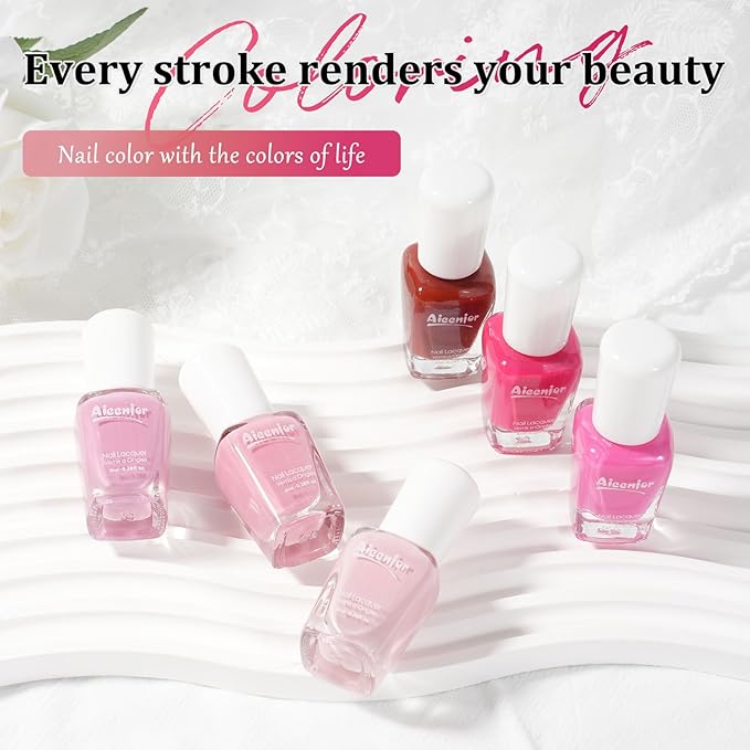 Pink Nail Polish Set, 6 Colors Quick Dry Fingernail Polish, Spring Rose Peach Magenta Tone, Classic Bright Pink, No UV Light Needed, Long Lasting for Nail Art Design at Home DIY