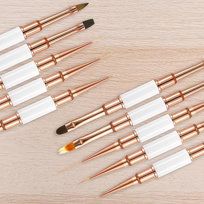 5 Pcs Double Ended Nail Art Brush Professional Dotting Pen Set Gel Polish NailArt Design Pens Nail Art Liner Brushes Painting Tools for Salon Home DIY Manicure