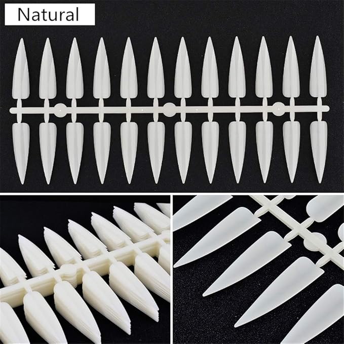 3 Pack Total 720 Tips Mixed Color Nail Tips Short Stiletto False Nails Pointed Sharp Fake Nails for Daily Wear On the Nail Tree Black/Clear/Natural Nail Art Supplies Nail Display Tips for Practice