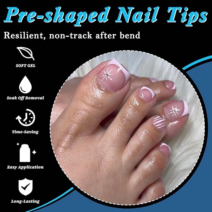 600pc French Fake Toenails Gel Toe Nail Tips Clear Press on Toenail Short Square, Half Cover Toes Fake Nails Tips Clear Gel Toenails Extrension False Toe Nail Press ons Feet Artificial Toenail Tip