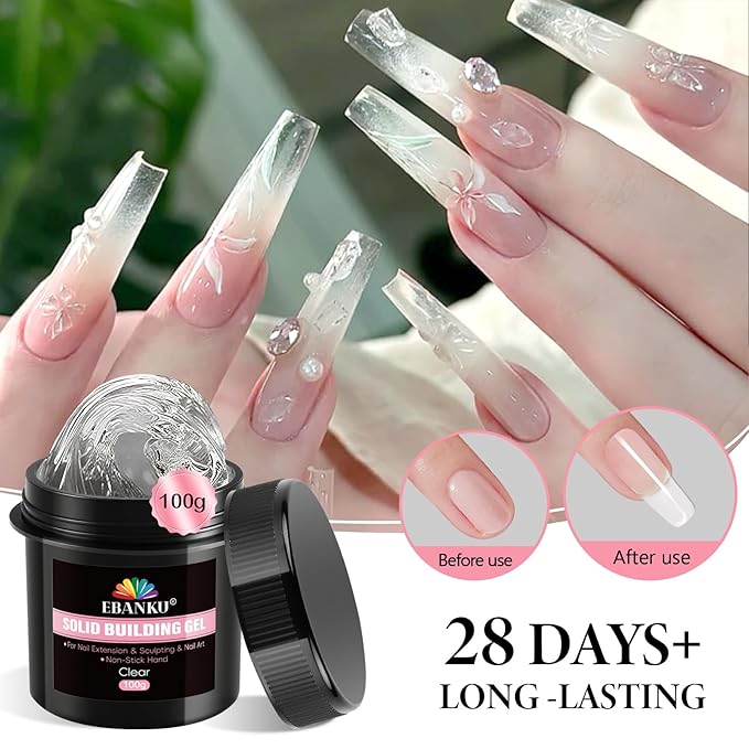 EBANKU 100g 3D Nail Gel, Clear 3D Sculpture Gel for Nail Art, Non-Sticky Solid Builder Gel for Nails Molding Hard Gels for Extension DIY Gift At Home Salon