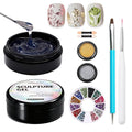 3D Sculpting Gel Kit – 2×20g Nail Art Gels with Dual Pens, Gold & Silver Chrome Powders, Brushes & Rhinestone Tray for DIY Nail Design at Home or Salon