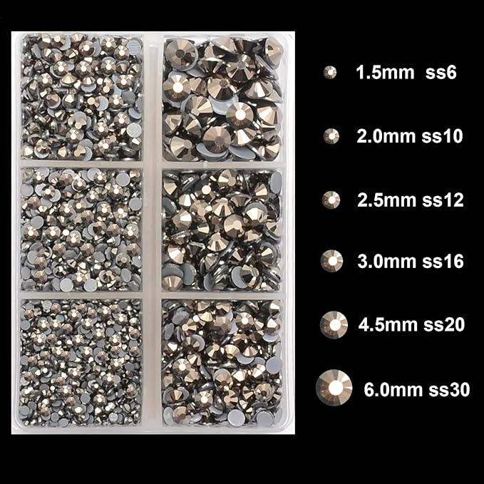 4000Pcs Mixed Size Hot Fix Round Crystals Gems Glass Stones Hotfix Flat Back Rhinestones (Silver Flare)