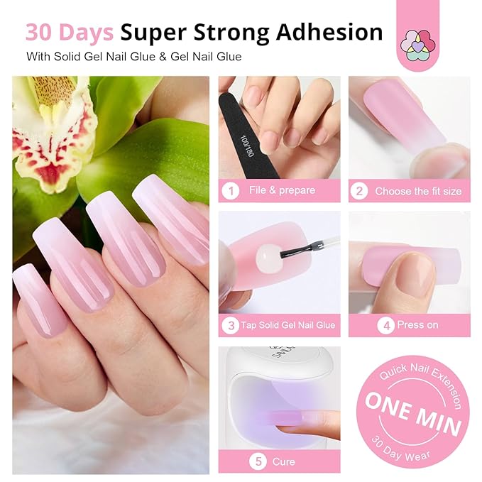 SAVILAND Gel Nail X Kit: 4X Soft Tips with Drill, 256 Ombre Full Cover Nails Tips, Castor Oil Glue, LED Lamp & Portable Drill for Home Manicure