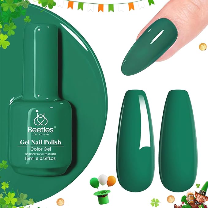 Beetles Green Gel Nail Polish, 1Pcs 15ml Color Gel Polish Soak Off UV LED St Patricks Day Nails Art Manicure Salon DIY Home Spring Nails Gift for Women