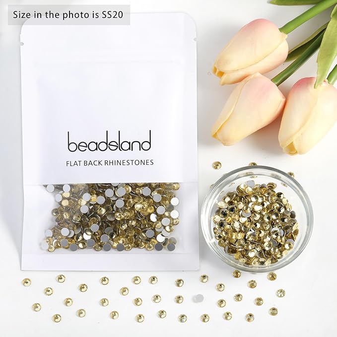 Beadsland 1440pcs Flat Back Crystal Rhinestones Round Gems for Nail Art and Craft Glue Fix, Jonquil, SS6, 1.9-2.1mm