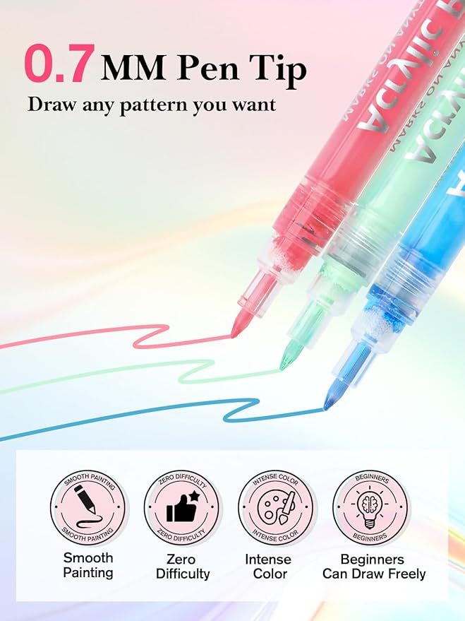 EBANKU 12 Colors Nail Art Pens Set Nail Polish Pens Quick Drying 0.7MM 3D Acrylic Paint Pens Clear Handle Point Liner Pen Drawing Painting Tool for Home DIY Nail Art Design (Set A)