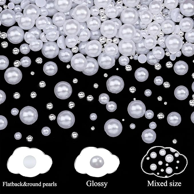 3D Mini Small Caviar Nail Beads Balls, 0.7-2mm Silver Nail Art Beads 1.5-5mm White Nail Pearls Half Round Flatback Pearl Nail Charms with Pickup Tools for Nails Face Eyes Makeup(31-K1-4)