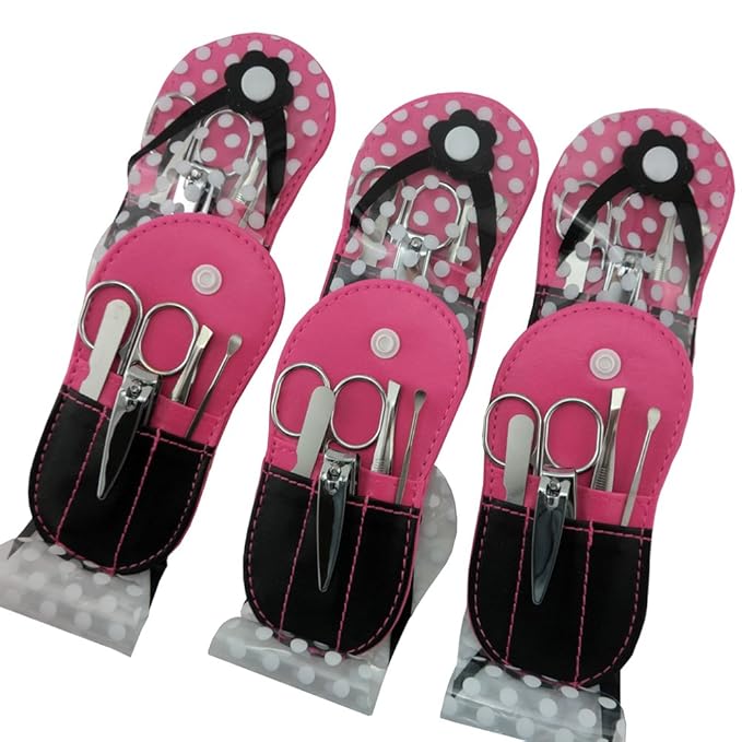 Manicure Sets Pedicure Set Polka Dot Flip Flop Nail Clippers Manicure Kit Nail pack of 6 Hotpink