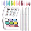 Gradient Gel Nail Set, 9 Bright Colors Ombre Gel Nail Polish with 6 Aurora Multi-Purpose Brushes for Pigment Pat Nails French Manicure Nail DIY Painting Soak Off UV G Bloom Summer