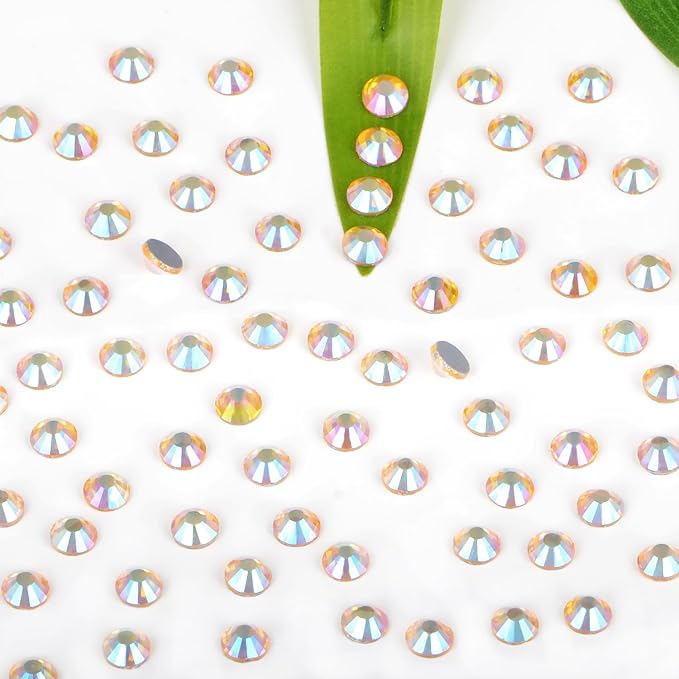 Bymitel Hotfix Crystal Rhinestones Round Gems Iron on DIY Jewelry Making Flat Back for Crafts,Topaz AB, 1.6mm(SS4/2880pcs)