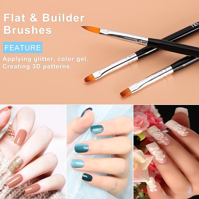 TEOYALL Nail Art Brushes - Builder Gel, Dotting Tools, Fine Liner