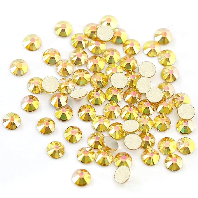 Dowarm 1440 Pieces SS10 Flatback Crystal Rhinestones for Craft Nails Dance Costumes, Non Hotfix, Metal Sunlight (SS10 / 2.8MM, Gold)