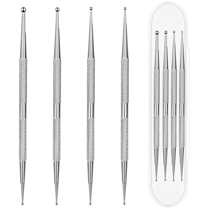 4 Pcs Double-Ended Dotting Tools, Professional Nail Art Brushes, Stainless Steel Nail Design Kit, Rhinestone Picker, Pottery and Polymer Clay Tools