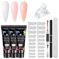 Poly Extension Gel Nail Kit, White Nude Pink Builder Enhancement Nail Gel with Dual-Ended Brush, Nail Dual Forms for Polygel Nail Art Salon DIY at Home Beginner Kit