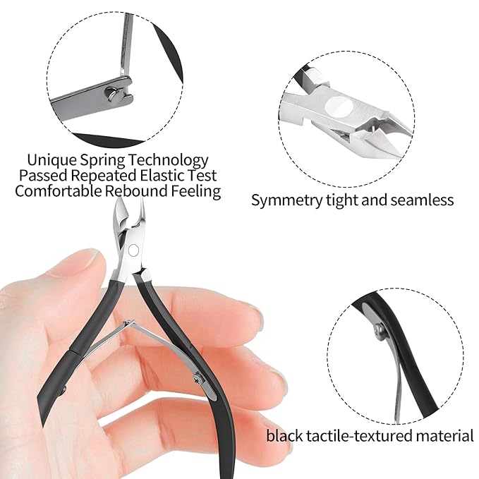 Cuticle Trimmer Cuticle Nippers,Professional Cuticle Remover Tool Kit，Stainless Steel Manicure Tools for Nail Care and Dead Skin Removal(Black)